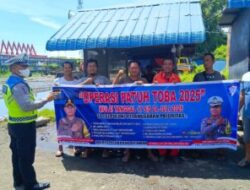 Sat Lantas Polres Pelabuhan Belawan Sosialisasikan Operasi Patuh Toba 2025 di Jalan Marelan Raya