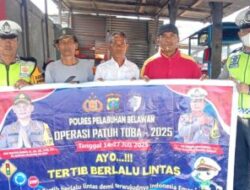 Sat Lantas Polres Pelabuhan Belawan Sosialisasikan Operasi Patuh Toba 2025 di Jalan Veteran Labuhan Deli