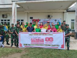 Persit Koramil 01/AK mengikuti Lomba Senam Ahoy Dalam Rangka Dirgahayu RI Yang Ke-80 di Kantor Camat Kualuh Hulu