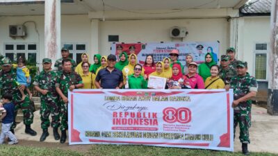 Persit Koramil 01/AK mengikuti Lomba Senam Ahoy Dalam Rangka Dirgahayu RI Yang Ke-80 di Kantor Camat Kualuh Hulu