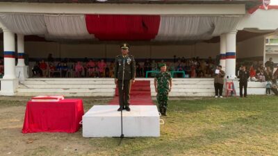 Berbagi Peran Dengan Camat, Danramil 10/Tanjung Medan Jadi Irup Upacara Penurunan Bendera HUT RI Ke-80 Tahun 2025